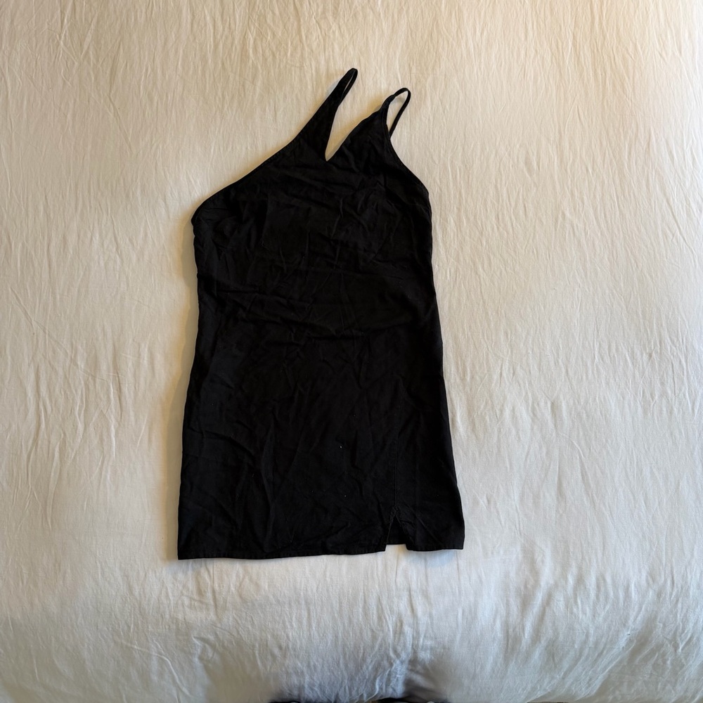 ASOS black cotton/linen blend mini black dress